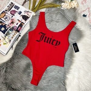 NEW Juicy Couture Red Scoop Neck Women’s Thong Bodysuit Sz XL